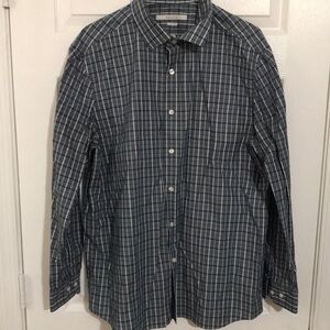 Perry Ellis Blue Check Long Sleeve Button Down Slim Fit XL Large 17 1/2 34/35